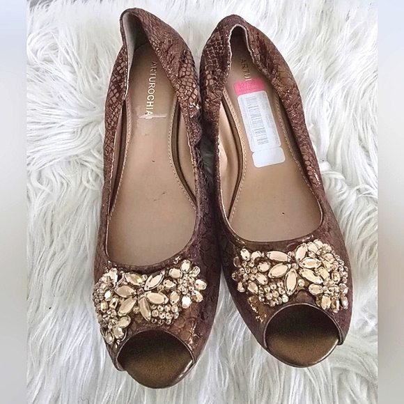 Arturo Chiang Embelished Open Toe Brown Flats Size 9.5M🌴 - Picture 2 of 6